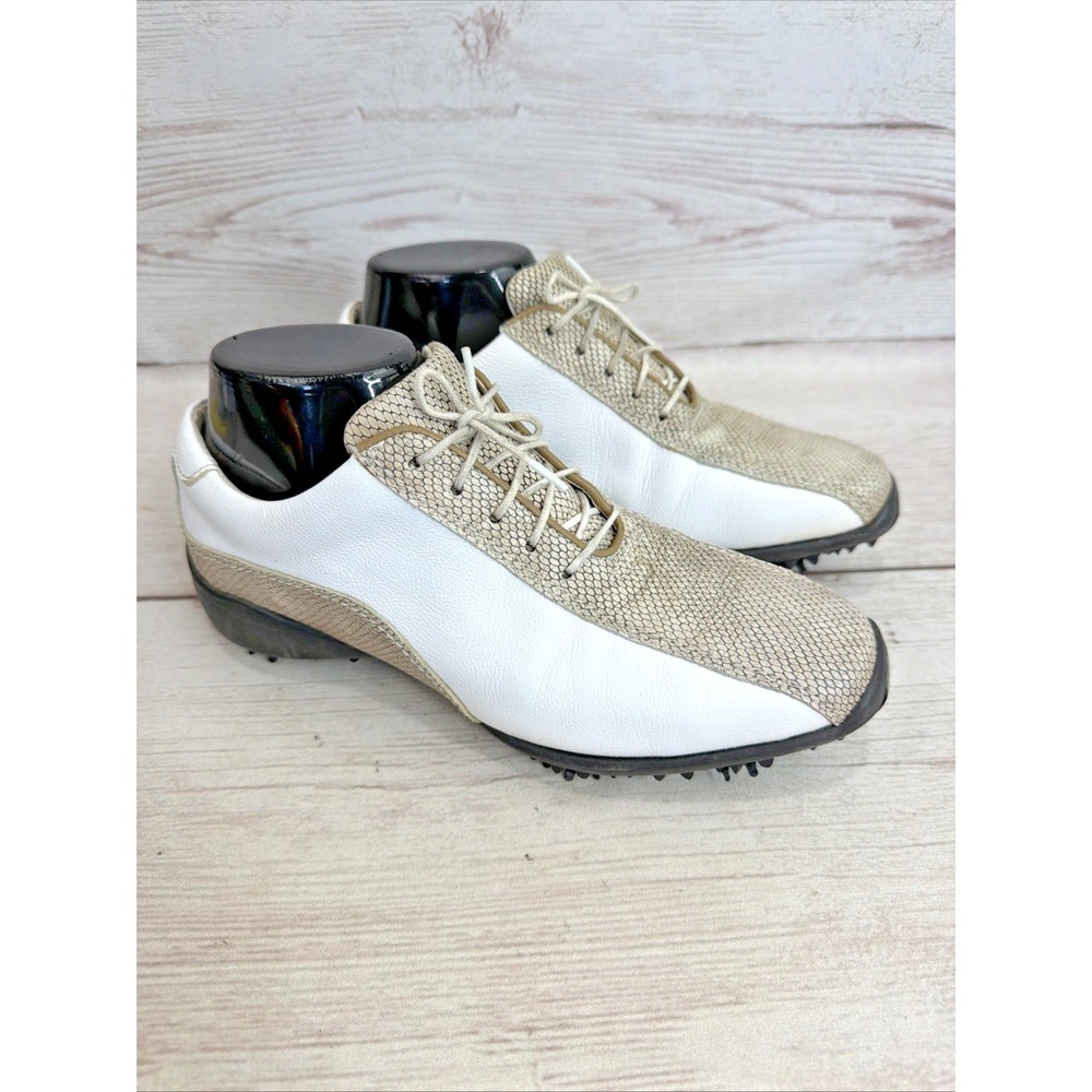 FootJoy LoPro Collection Women's 6.5M Snakeskin Print Golf Shoes White Beige